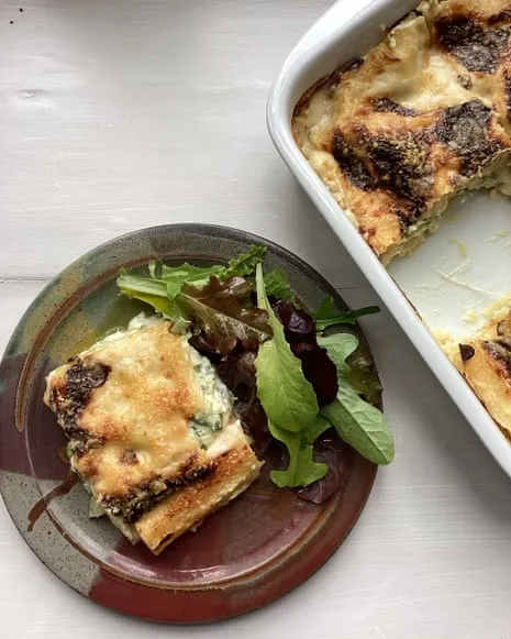 Rachel Roddy's Creation for Layered Pasta with Zucchini and Three Cheeses